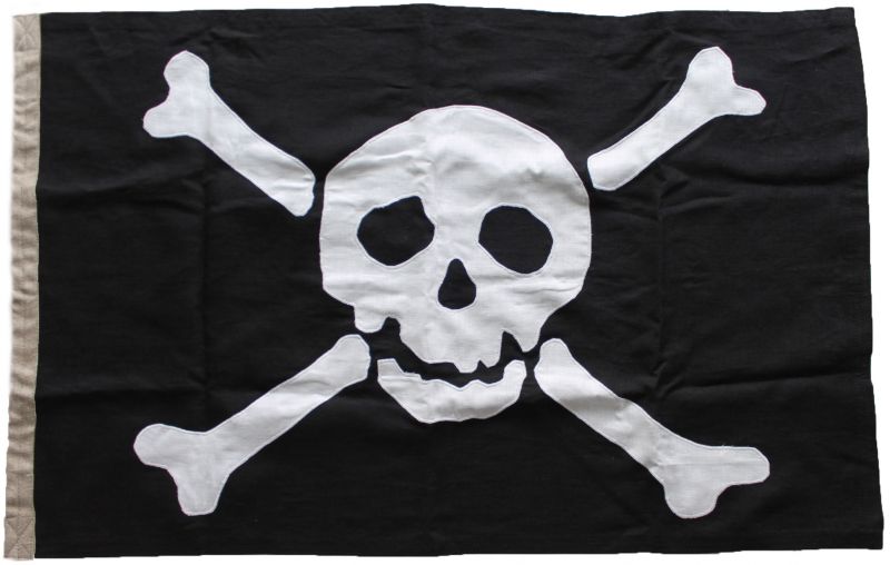 Jolly Roger pirate flag photo cloth linen sewn image vintage old